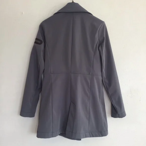 Athleta Women Gray Double Breast Raincoat Trench Coat Collar and Modern Fit - Picture 2 of 12